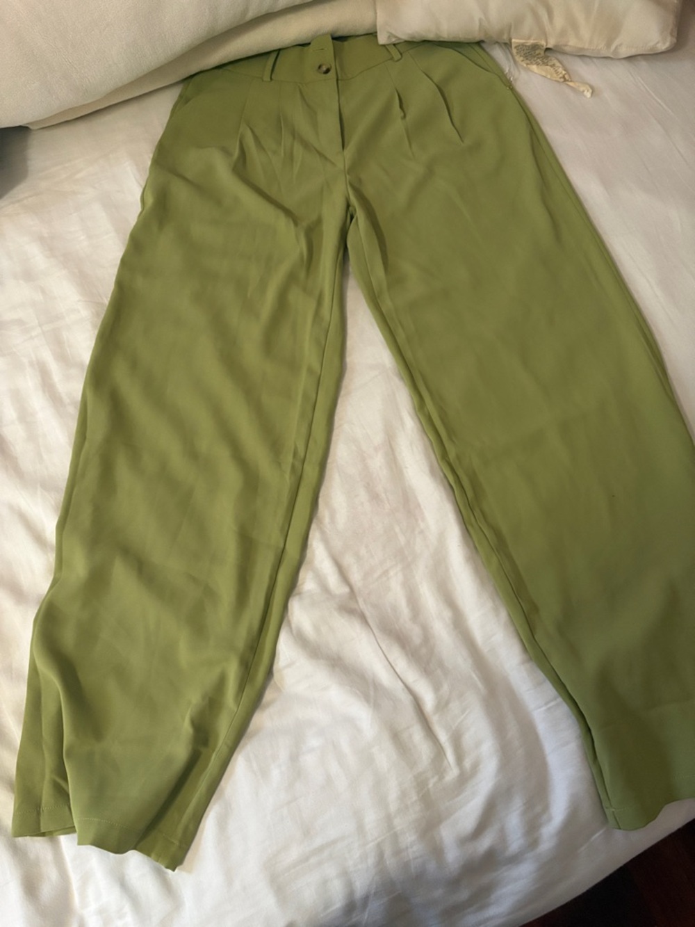 High-Rise Olive Green Wide-Leg Trousers